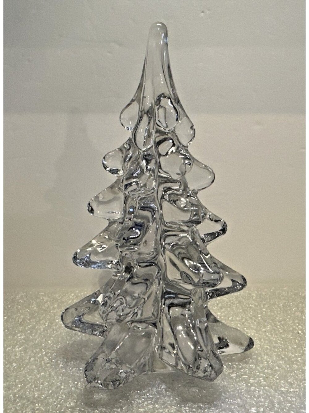 Vintage Solid Clear Crystal Glass Christmas Tree 6" Figurine Ornament Decoration
